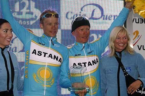 The Kazahstani twins - Andrey Kashechkin and Alexandre Vinokourov on the podium.