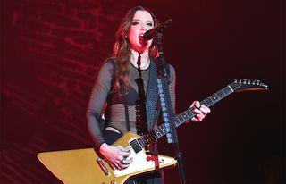 Lizzy Hale of Halestorm performs on stage at the OVO Arena Wembley on December 09, 2023 in London, England