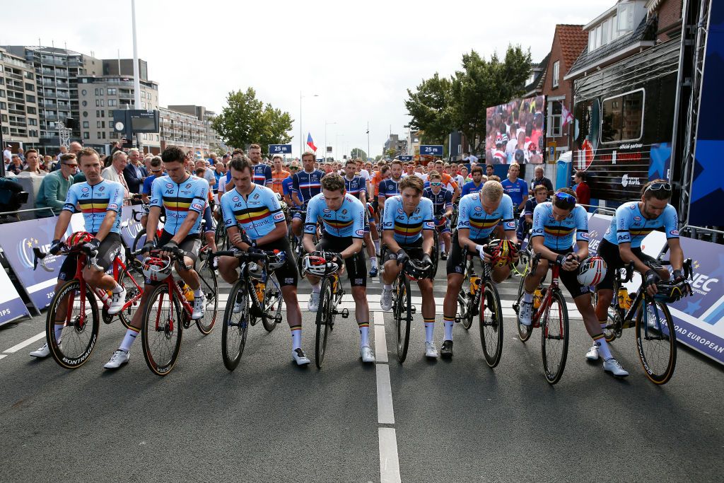 The Belgian team shares a moment of silence for Bjorg Lambrecht