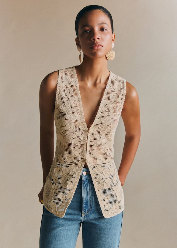 Lika Jacket - Floral Embroidery and Beige - Organic Cotton - S&amp;eacute;zane