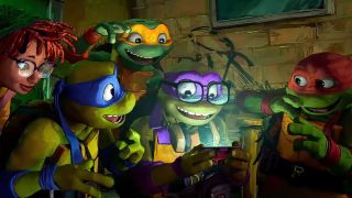 One of the best Paramount Plus movies is this group of heroes gathered round a screen and their adventures in Teenage Mutant Ninja Turtles: Mutant Mayhem