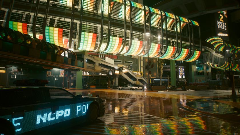 A screenshot of Cyberpunk 2077, using the game's Photo Mode, with DLSS 4.5 Performance mode enabled