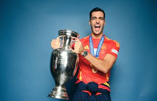 Arsenal target Mikel Merino of Spain poses for a photo with the UEFA Euro 2024 Henri Delaunay Trophy during the UEFA EURO 2024 final match between Spain and England at Olympiastadion on July 14, 2024 in Berlin, Germany. (Photo by Michael Regan - UEFA/UEFA via Getty Images)