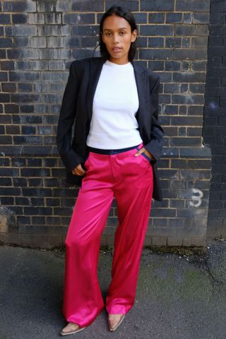 No Emotions pink silk trousers