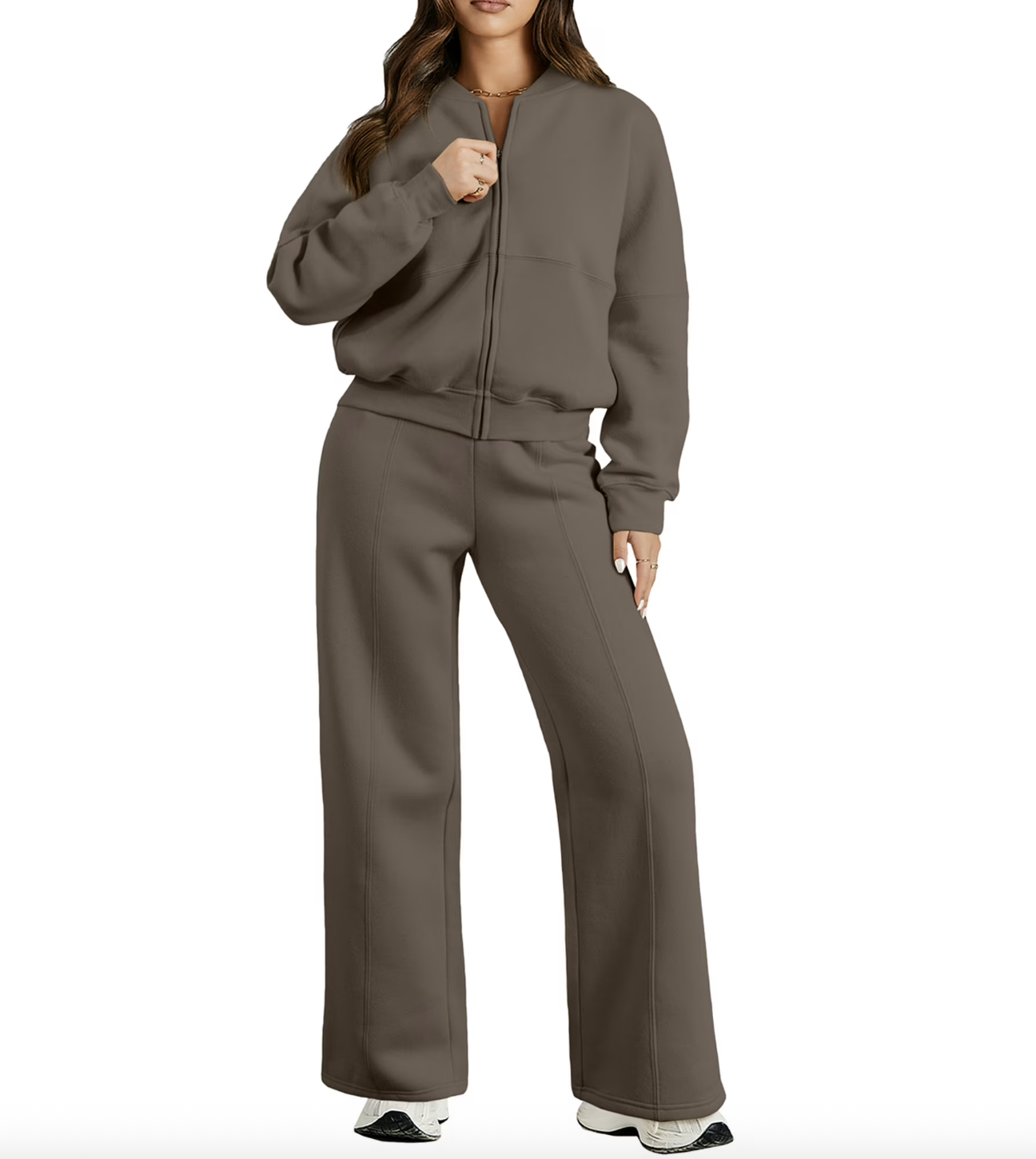 DOKOTOO, Dokotoo Womens Sweatsuits 2 Piece Outfits Oversized Fleece Zip Up Long Sleeve Sweatshirt With Wide Leg Sweatpants Tracksuit Lounge Sets