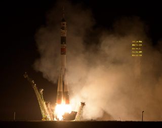 Soyuz MS-15 launches for the International Space Station from the Baikonur Cosmodrome in Kazakhstan, Wednesday, Sept. 25, 2019.