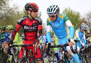 Ivan Santaromita (BMC) and Roman Kreuziger (Astana) before the start of stage 2 of the Giro del Trentino.