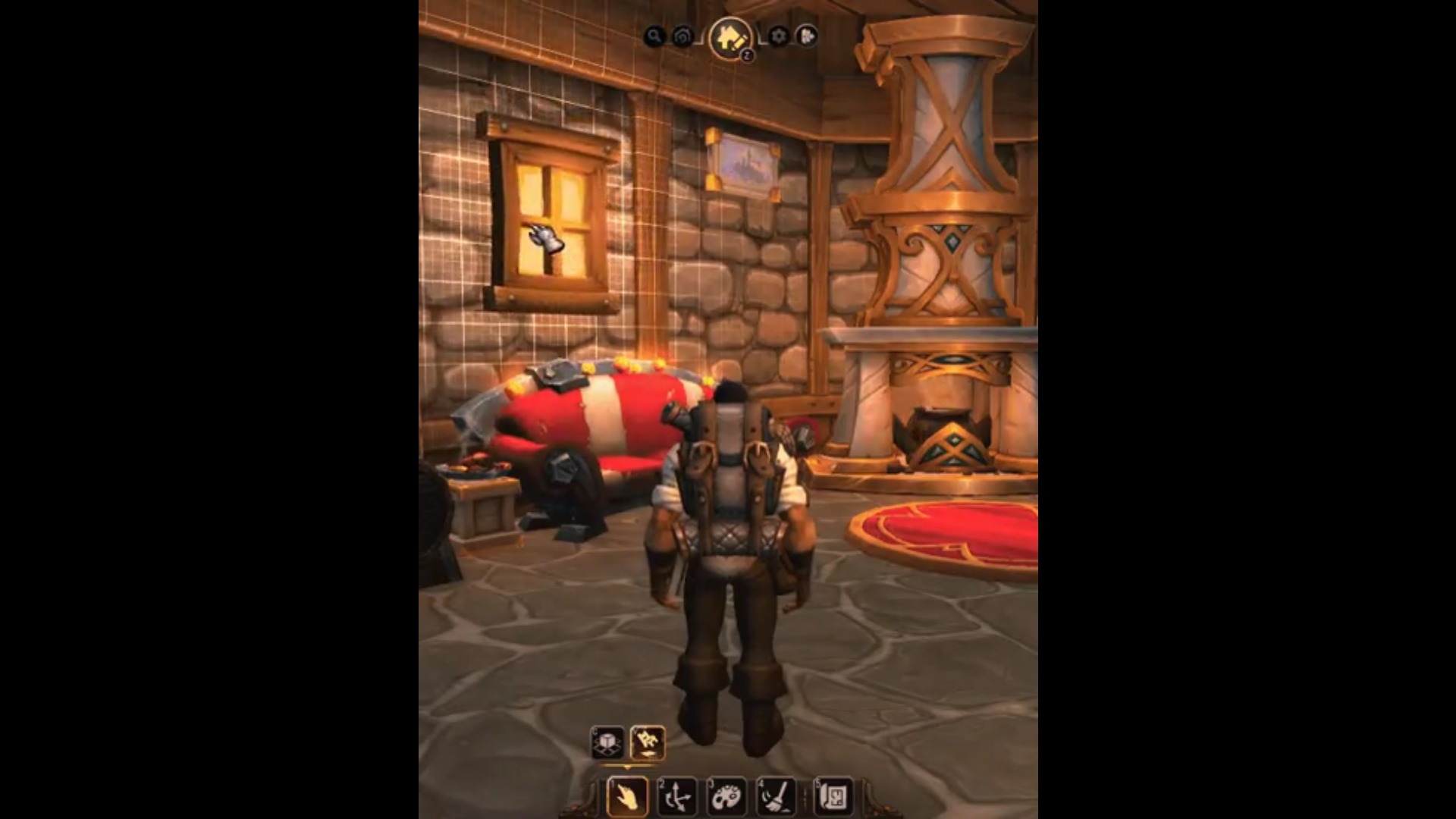 In-game screenshot of a player arranging furniture in World of Warcraft