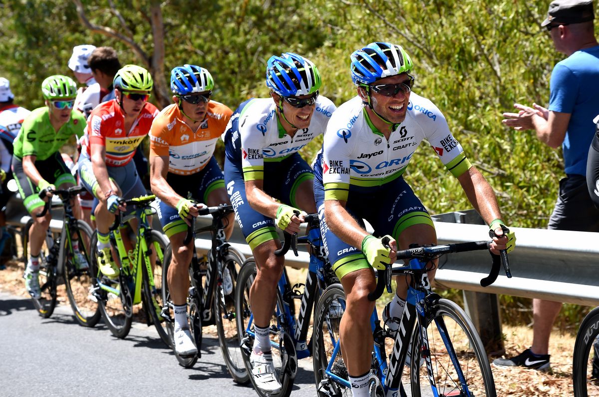 Orica-GreenEdge riding for Simon Gerrans up Willunga Hill