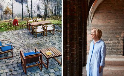 Left, an image of Bodil Kjaer with the Indoor Outdoor collection, taken in the 1950s. Right, Bodil Kjaer now