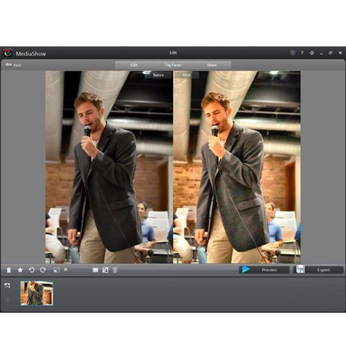 MediaShow's splitscreen view lets you clearly see the changes you&rsquo;ve made to your photos. You can use this feature if you work with RAW images and want to save multiple edits.