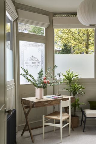 A home office with a neutral scheme
