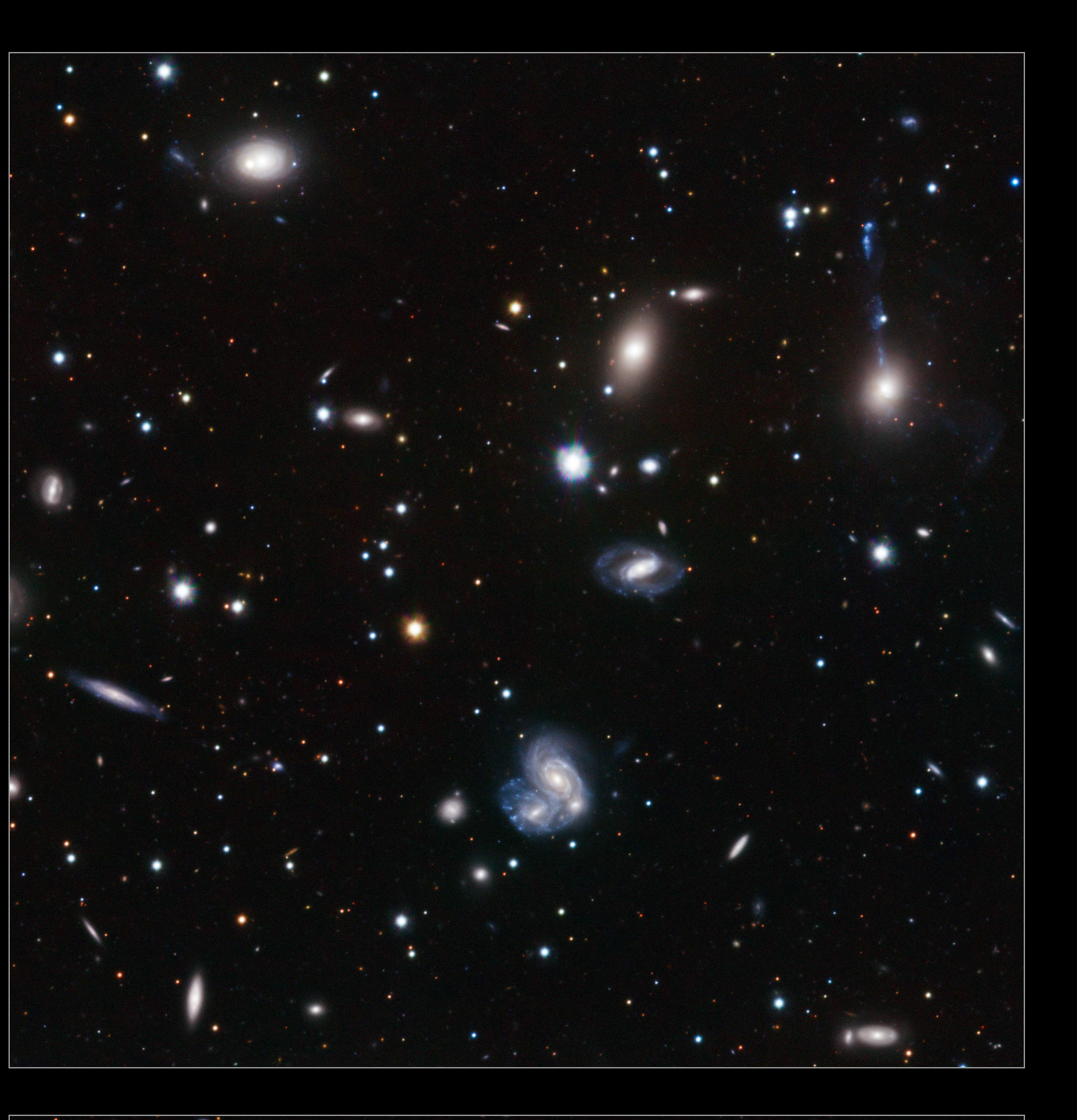 A close-up from a six-pane image of colliding galaxies in the Hercules galaxy cluster.