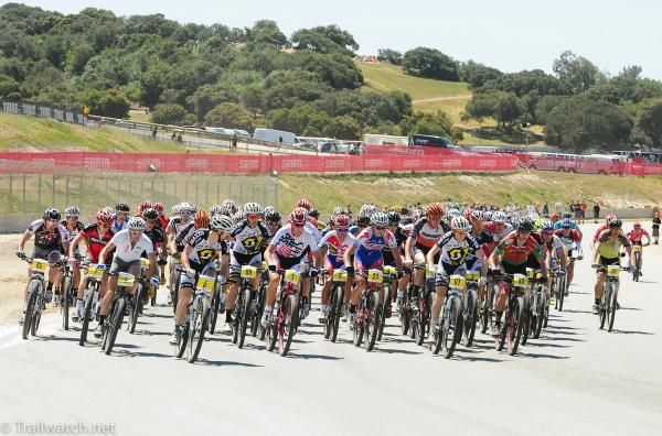 The massive men's field starting on the Laguna Seca Raceway