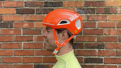 Male cyclist wearing the POC Ventral Tempus MIPS bike helmet