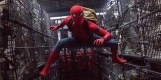 Spider-Man in Damage Control's warehouse