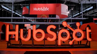 HubSpot logo pictured at INBOUND 2023 conference in Boston. 