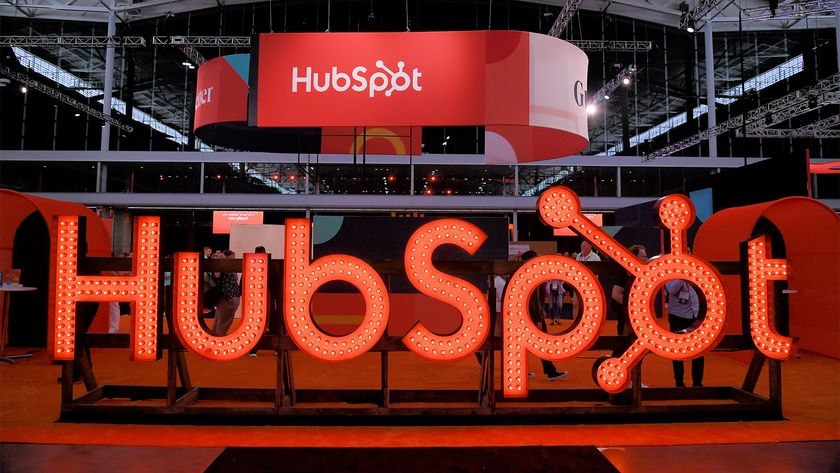 HubSpot logo pictured at INBOUND 2023 conference in Boston. 