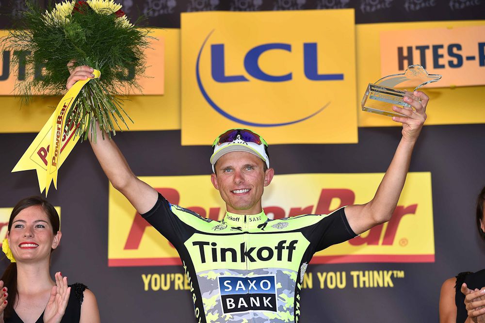 Rafal Majka on the stage 11 podium.
