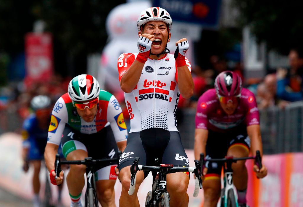 Caleb Ewan (Lotto Soudal) beat Pascal Ackermann and Elia Viviani to the line on stage 8 of the Giro d'Italia