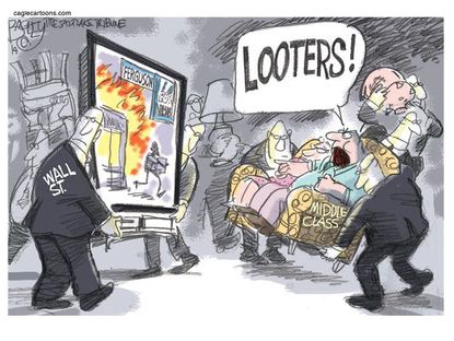 Editorial cartoon Ferguson Wall Street middle class