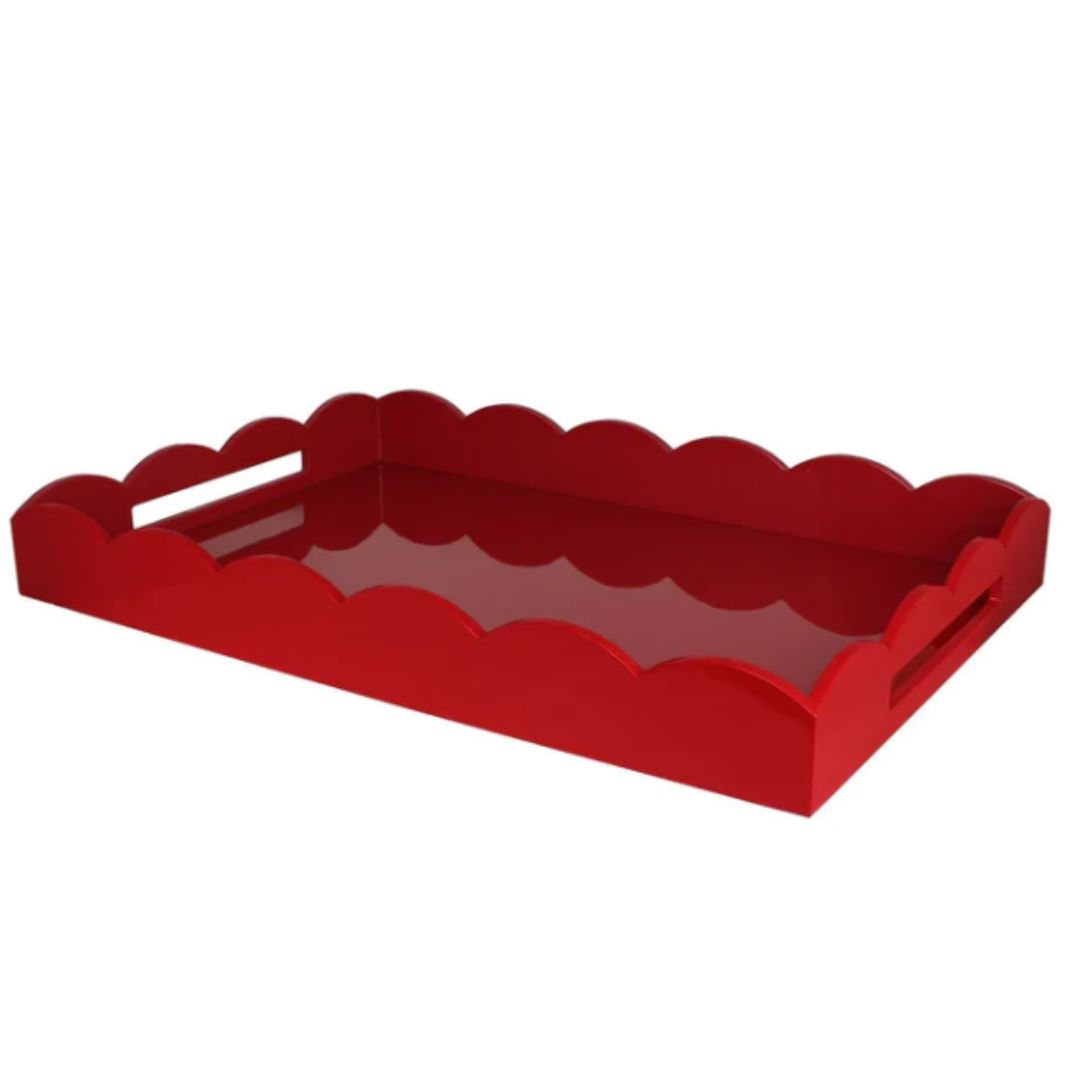 table decor - red scalloped serving  tray