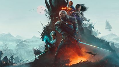 Witcher 3 Remastered key art featuring Geralt and friends