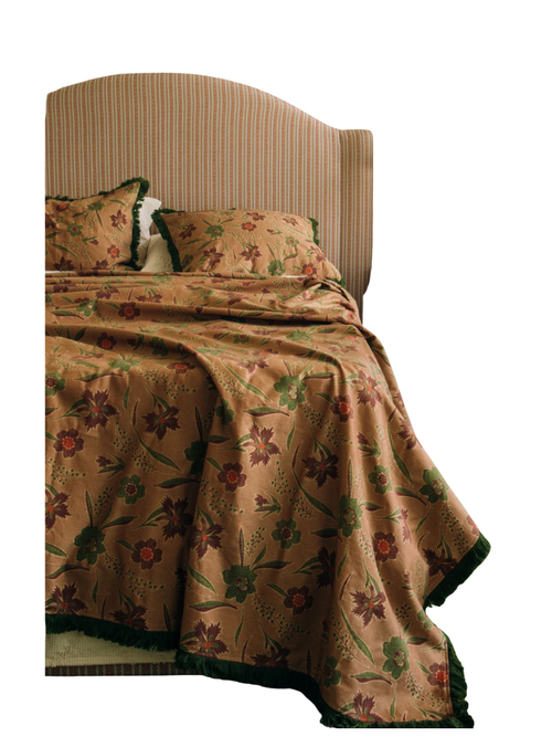 Aster Jacquard Coverlet With Fringe in Vert