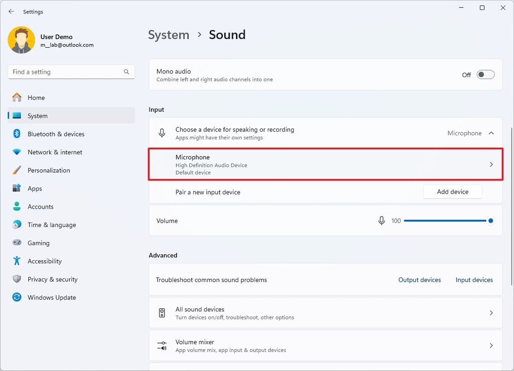 Open Bluetooth microphone settings