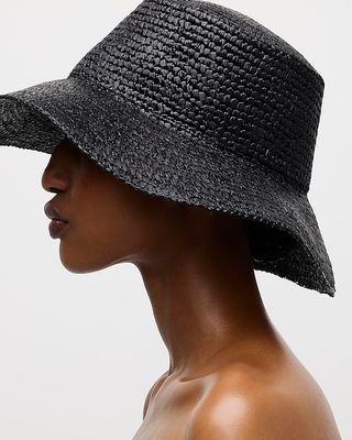 Wide-Brim Raffia Bucket Hat
