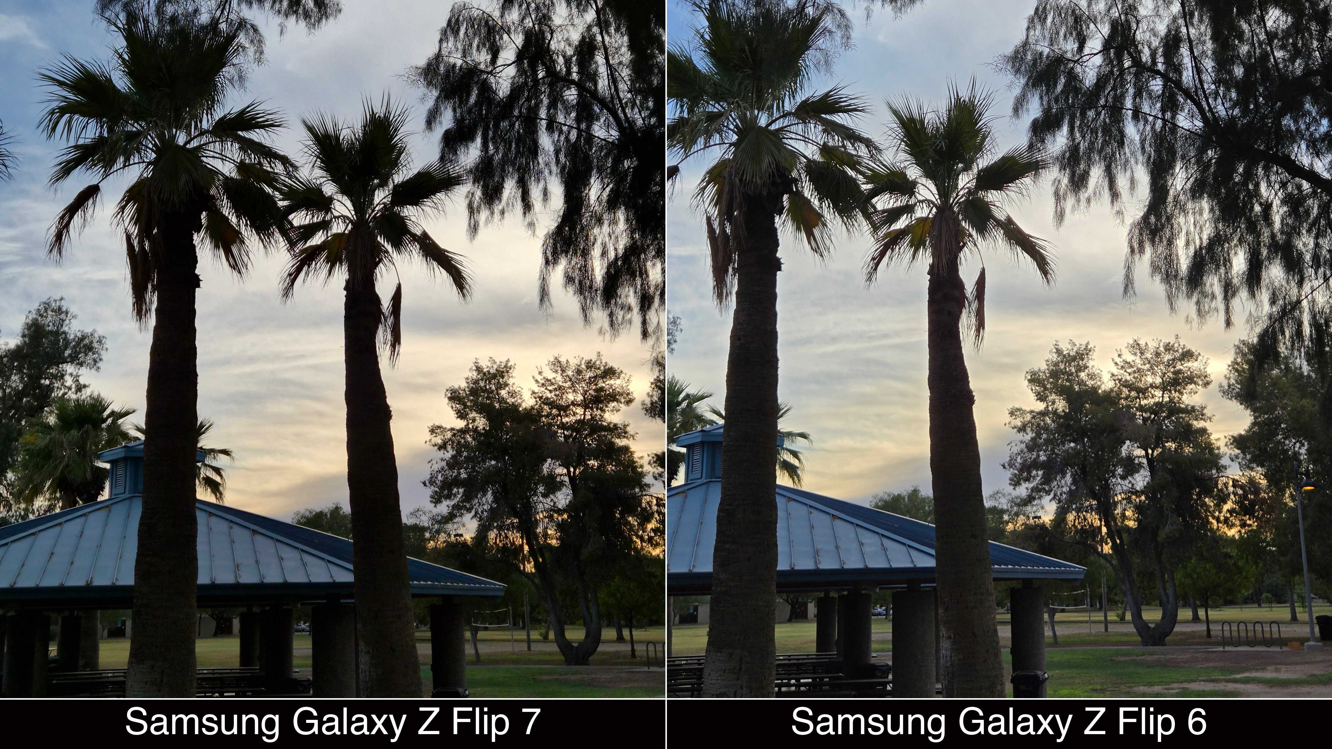 Camera comparisons shot on Samsung Galaxy Z Flip 7 and Flip 6.