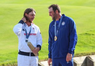 Scheffler and Fleetwood share a laugh at the Olympics