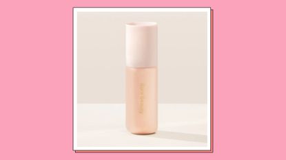 The Rare Beauty Tinted Moisturizer in a pink and red square template