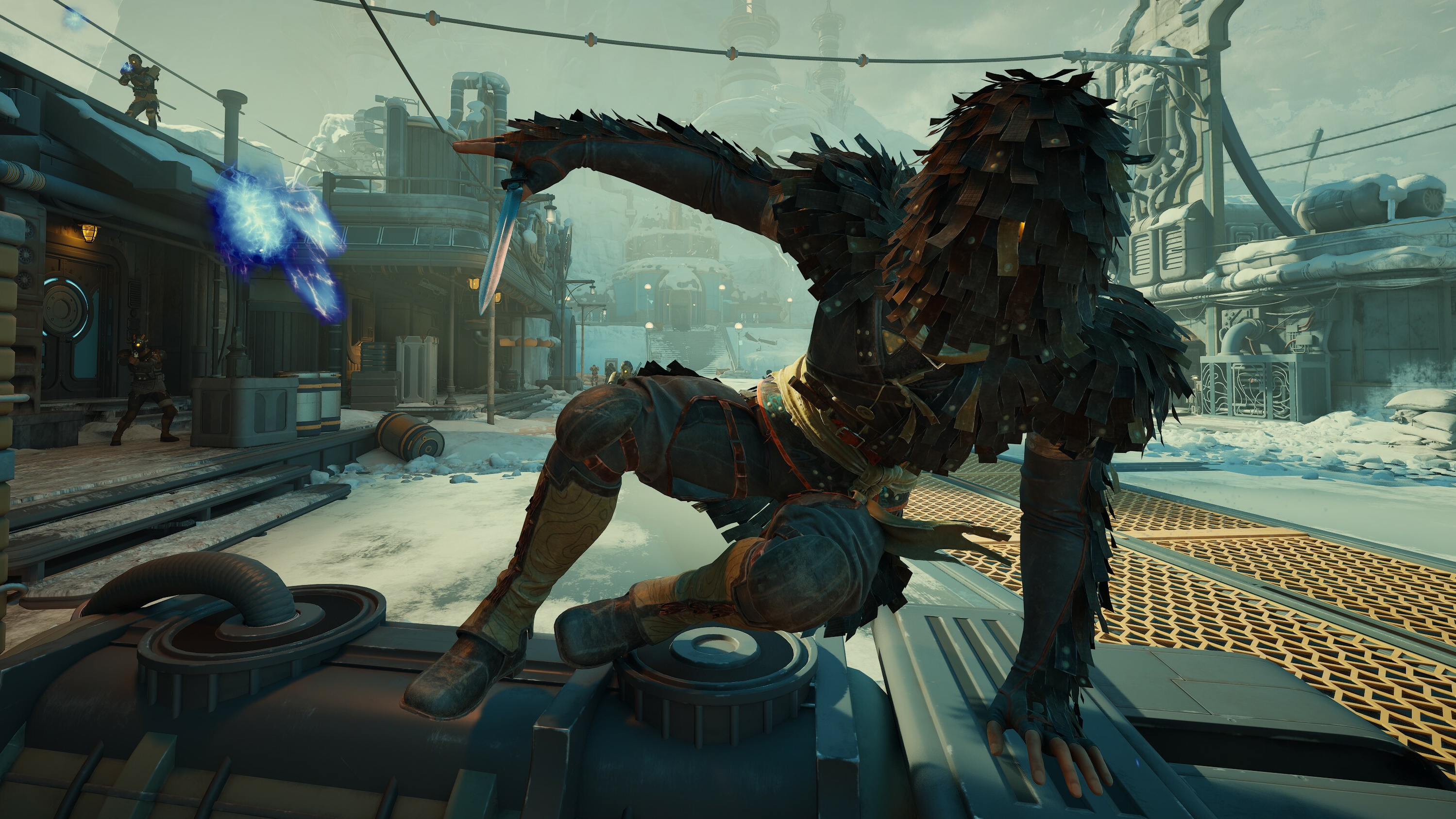 A character leaping over a barrier