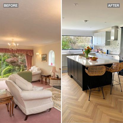 dated living room was transformed into a dreamy open plan kitchen