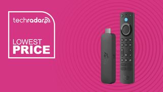 Amazon Fire TV Stick 4K on a pink background