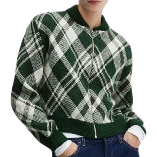 Mango Checkered zipper cardigan