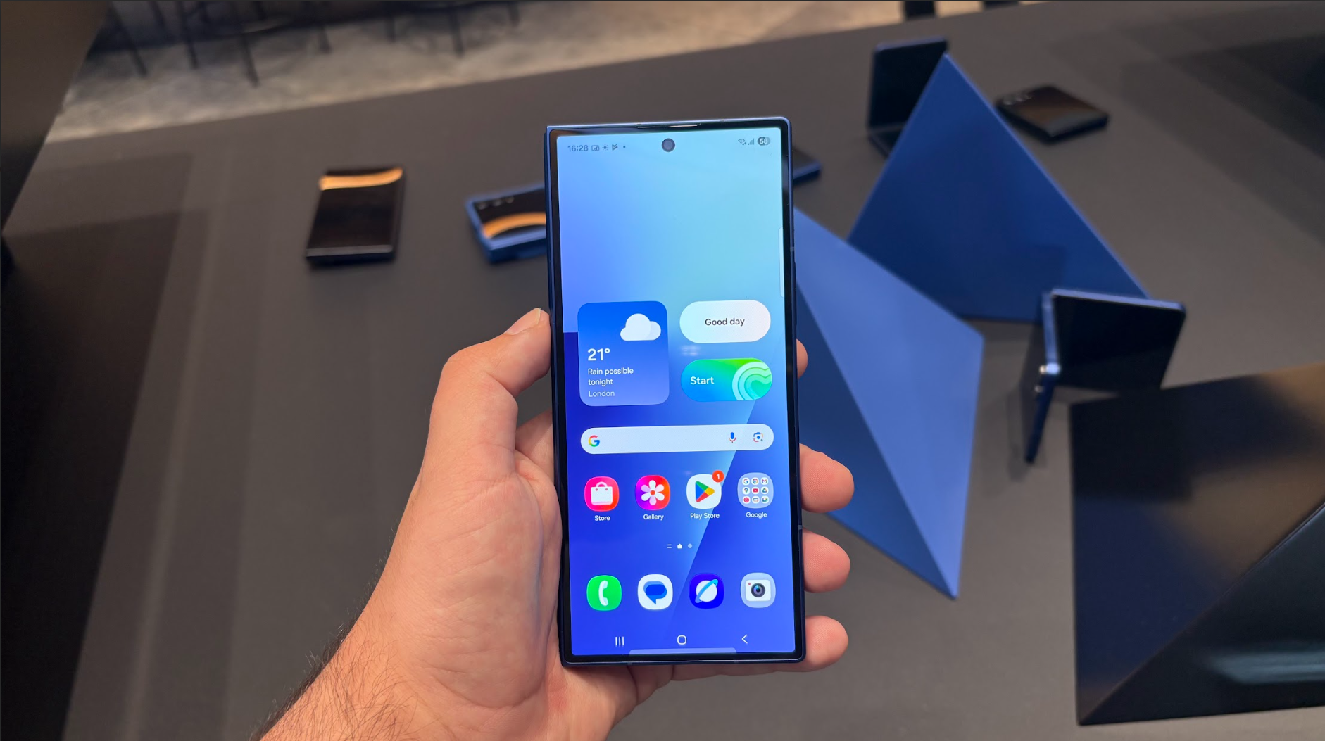 Samsung Galaxy Z Fold 7 in Shadow Blue in hand images