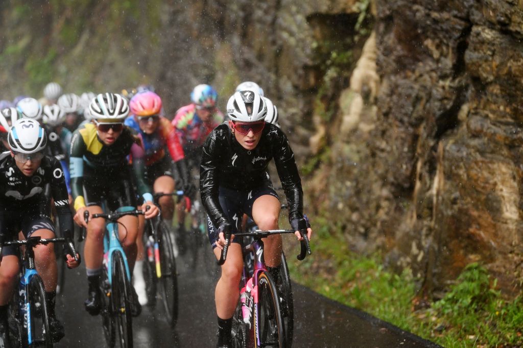 MARKINA SPAIN MAY 12 Demi Vollering of The Netherlands and Team SD Worx leads the peloton during the 2nd Itzulia Women 2023 Stage 1 a 1222km stage from Etxebarria to MarkinaXemein UCIWWT on May 12 2023 in Markina Spain Photo by Dario BelingheriGetty Images