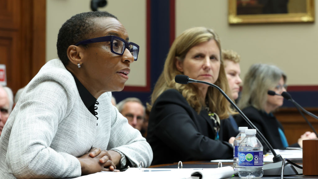 Claudine Gay, President of Harvard University, Liz Magill, President of University of Pennsylvania, Dr. Pamela Nadell, Professor of History and Jewish Studies at American University, and Dr. Sally Kornbluth, President of Massachusetts Institute of Technology, testify before the House Education and Workforce Committee at the Rayburn House Office Building