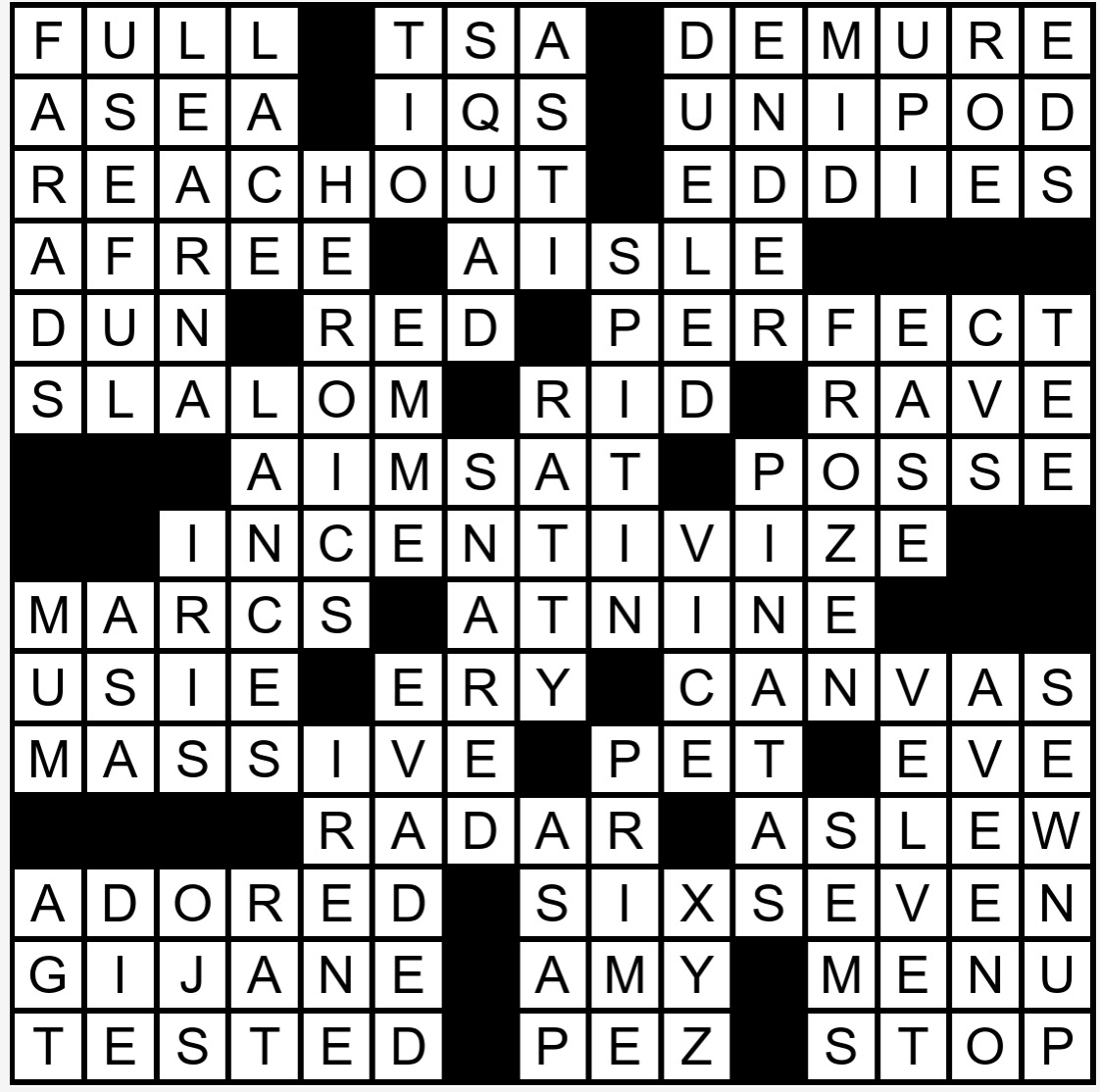 A solution to a crossword puzzle.