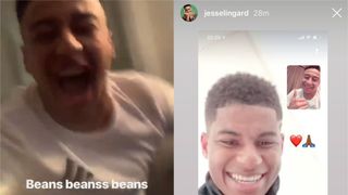 Manchester United's Jesse Lingard celebrates Marcus Rashford's goal on Instagram