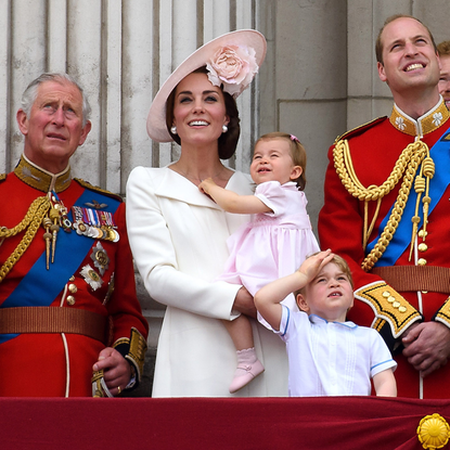 Prince Charles, Prince of Wales, Catherine, Duchess of Cambridge, Princess Charlotte, Prince George, Prince William, Duke of Cambridge, Prince Harry, Queen Elizabeth II and Prince Philip, Duke of Edinburgh stand on the balcony during the Trooping the Colour, this year marking the Queen's 90th birthday at The Mall on June 11, 2016 in London, England. The ceremony is Queen Elizabeth II's annual birthday parade and dates back to the time of Charles II in the 17th Century when the Colours of a regiment were used as a rallying point in battle