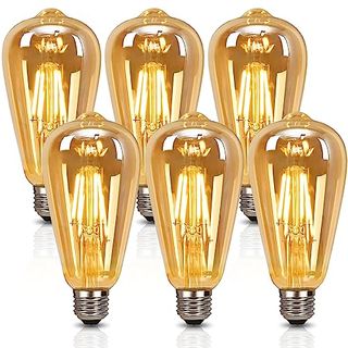 Belns Melns Led Edison Bulb E27, Vintage Light Bulb, 6w E27 Led Filament Bulb, Antique Style Retro Amber Glass Screw Lamp, St64 2200k 550lm 6w - 6 Pack