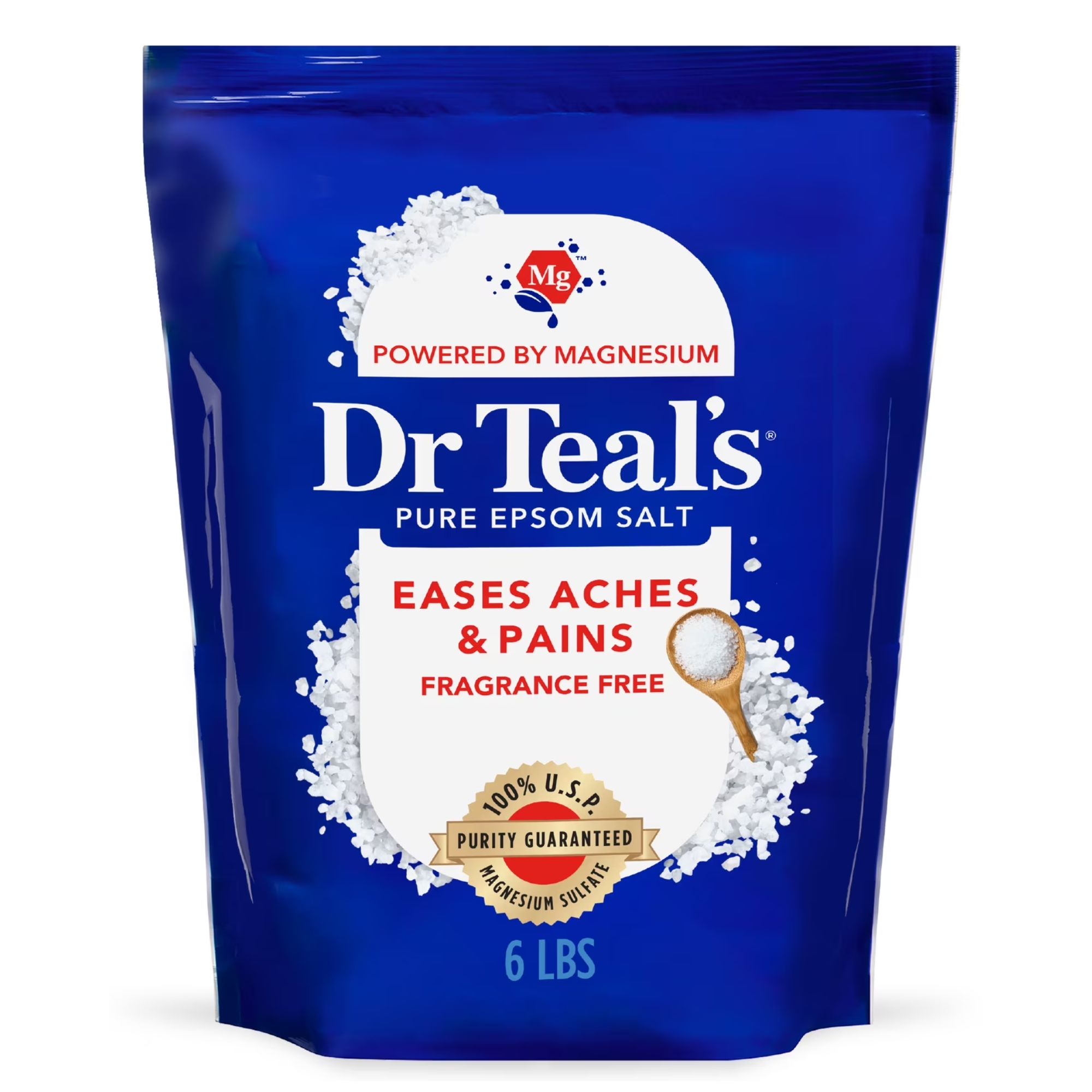 Epsom salts in a dark blue bag