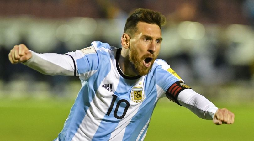 Lionel Messi celebrates after scoring for Argentina against Ecuador in a World Cup qualifier in October 2017.