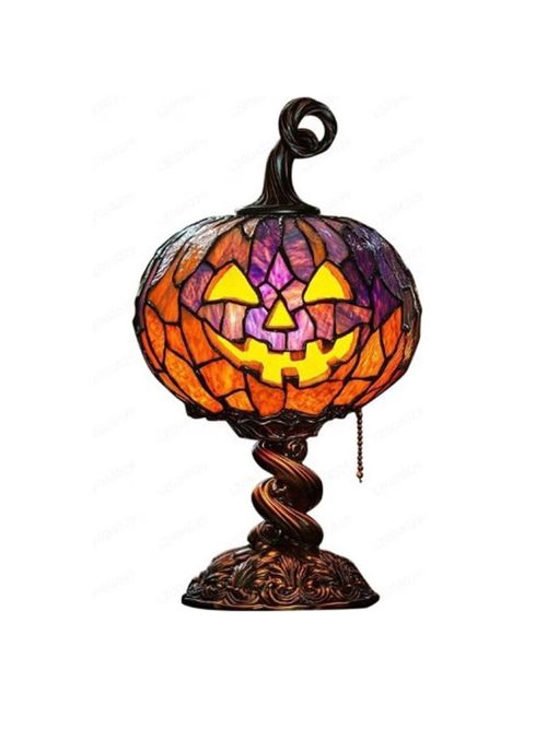 Vintage Stained Glass Pumpkin Table Lamp