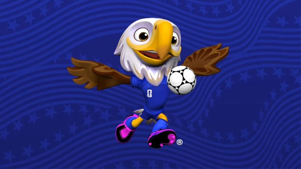 a 3D eagle character design dressed in blue, one of the 2026 World Cup mascots