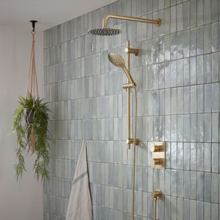 brushed brass thermostatic shower