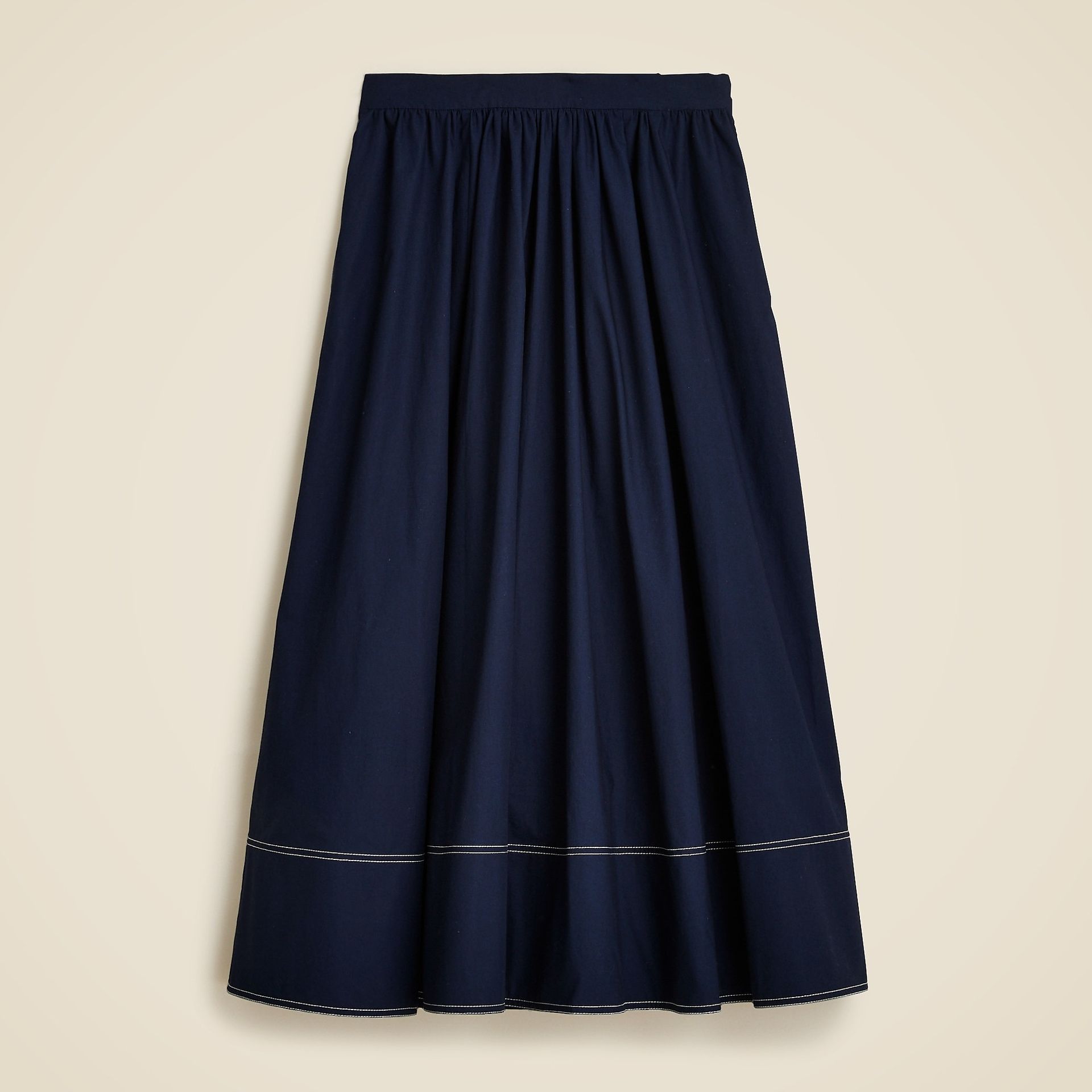 J.Crew, Contrast-Stitch Midi Skirt in Cotton Poplin